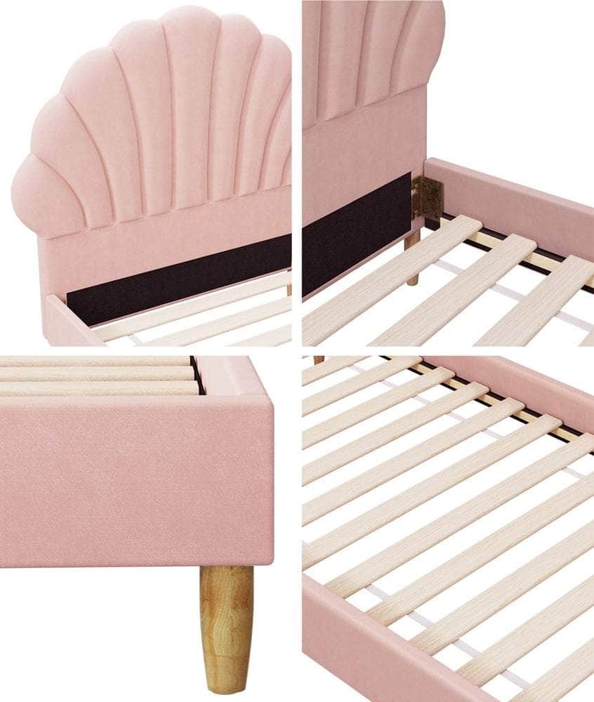 Single Bed Frame with Mattress Pink Velvet Upholstered Bedroom Furniture Set