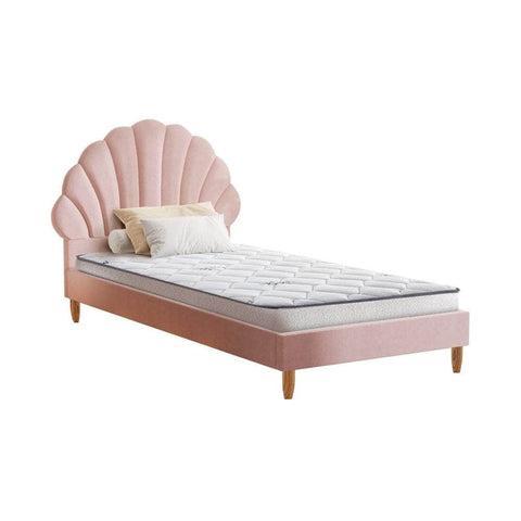 Single Bed Frame with Mattress Pink Velvet Upholstered Bedroom Furniture Set