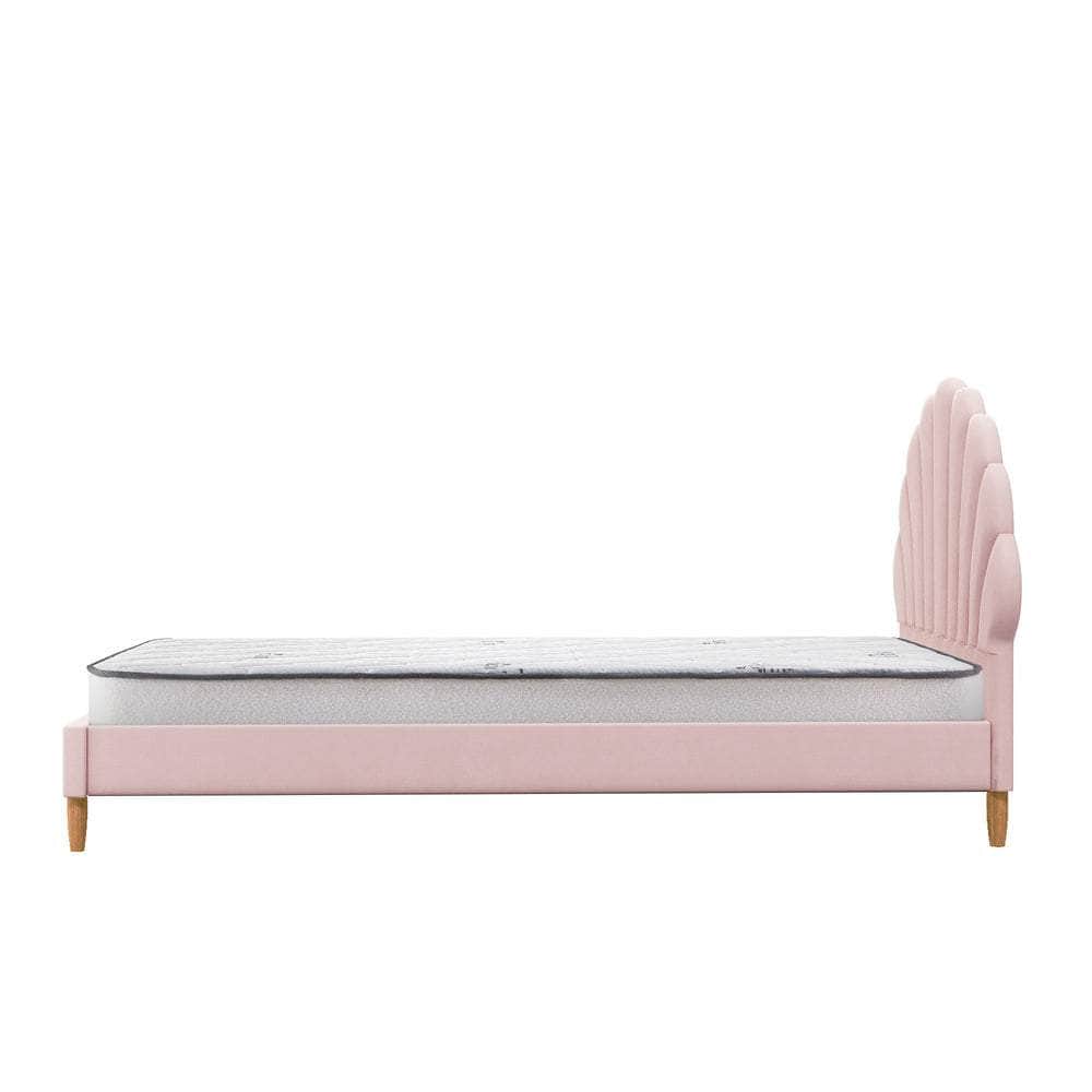 Single Bed Frame with Mattress Pink Velvet Upholstered Bedroom Furniture Set