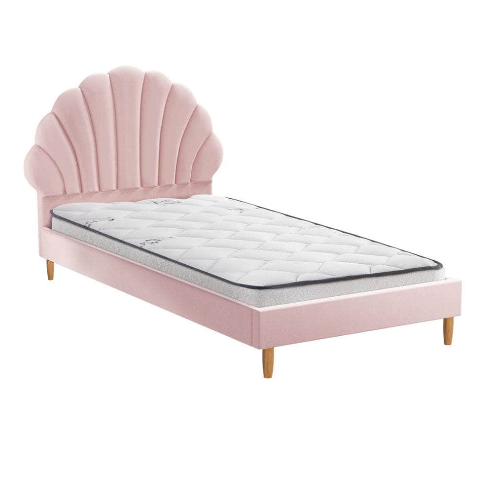 Single Bed Frame with Mattress Pink Velvet Upholstered Bedroom Furniture Set