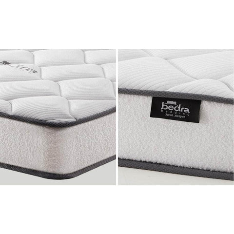 Single Bed Frame with Mattress White Boucle Fabric Upholstered Bedroom Bed