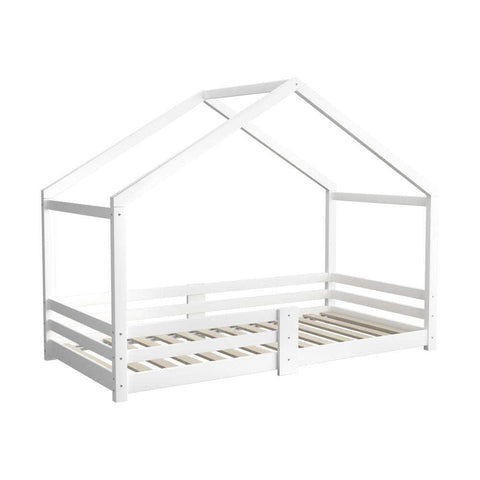 Single Bed Frame Wooden Base Kids House Bedframe Mattress Base Timber White