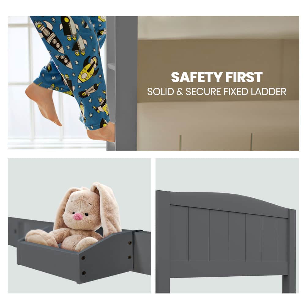 Single Bunk Bed Frame Solid Pine 2-In-1 Modular Design Convert To 2