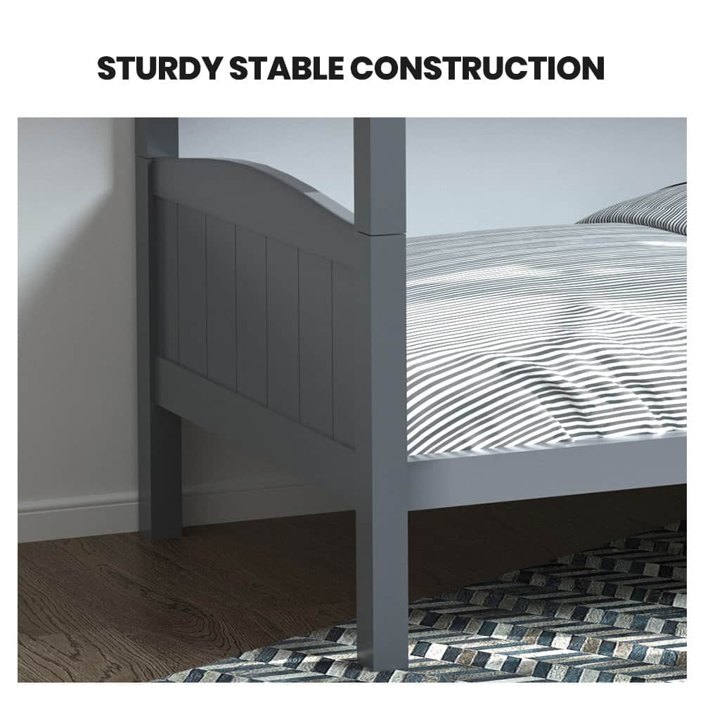 Single Bunk Bed Frame Solid Pine 2-In-1 Modular Design Convert To 2