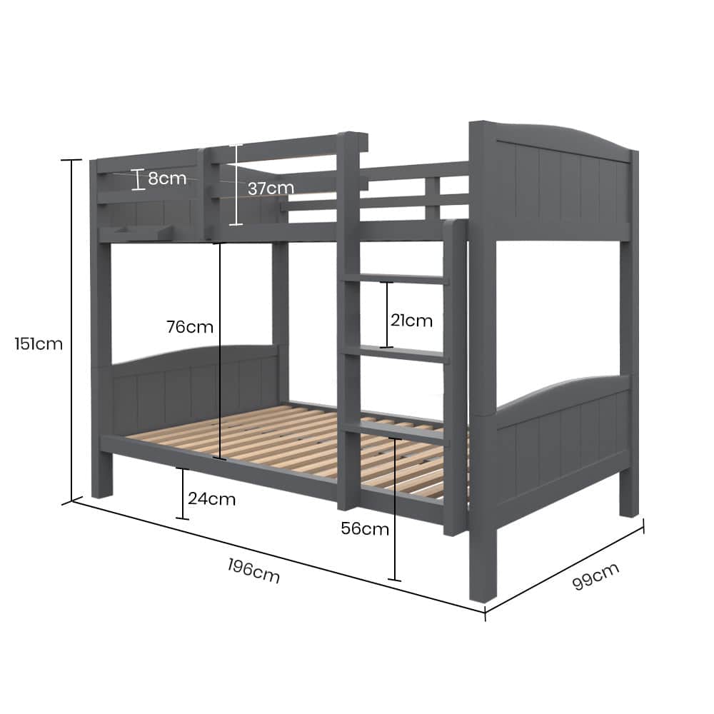 Single Bunk Bed Frame Solid Pine 2-In-1 Modular Design Convert To 2