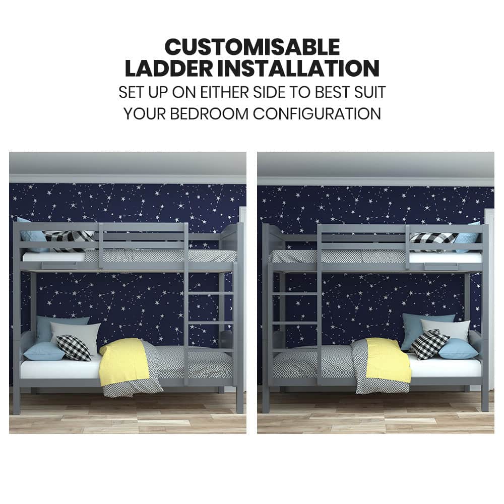 Single Bunk Bed Frame Solid Pine 2-In-1 Modular Design Convert To 2