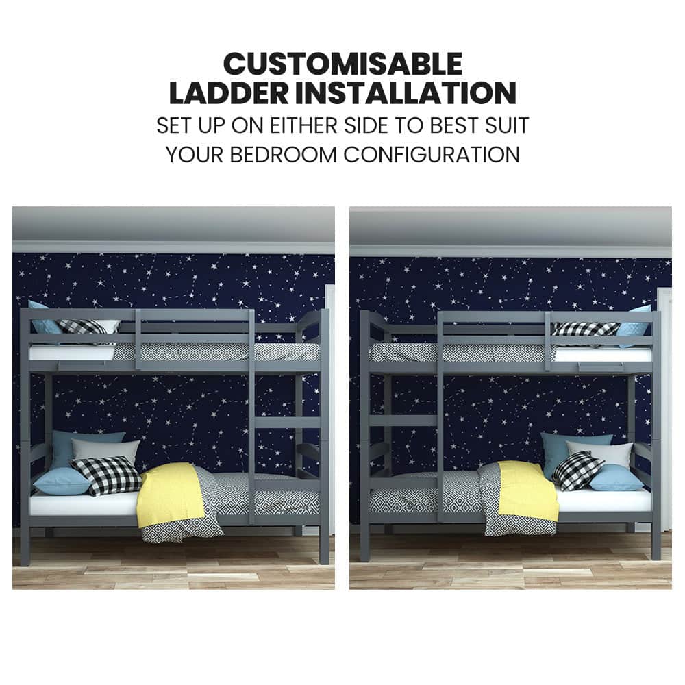 Single Bunk Bed Frame Solid Pine 2-In-1 Modular Design Converts To