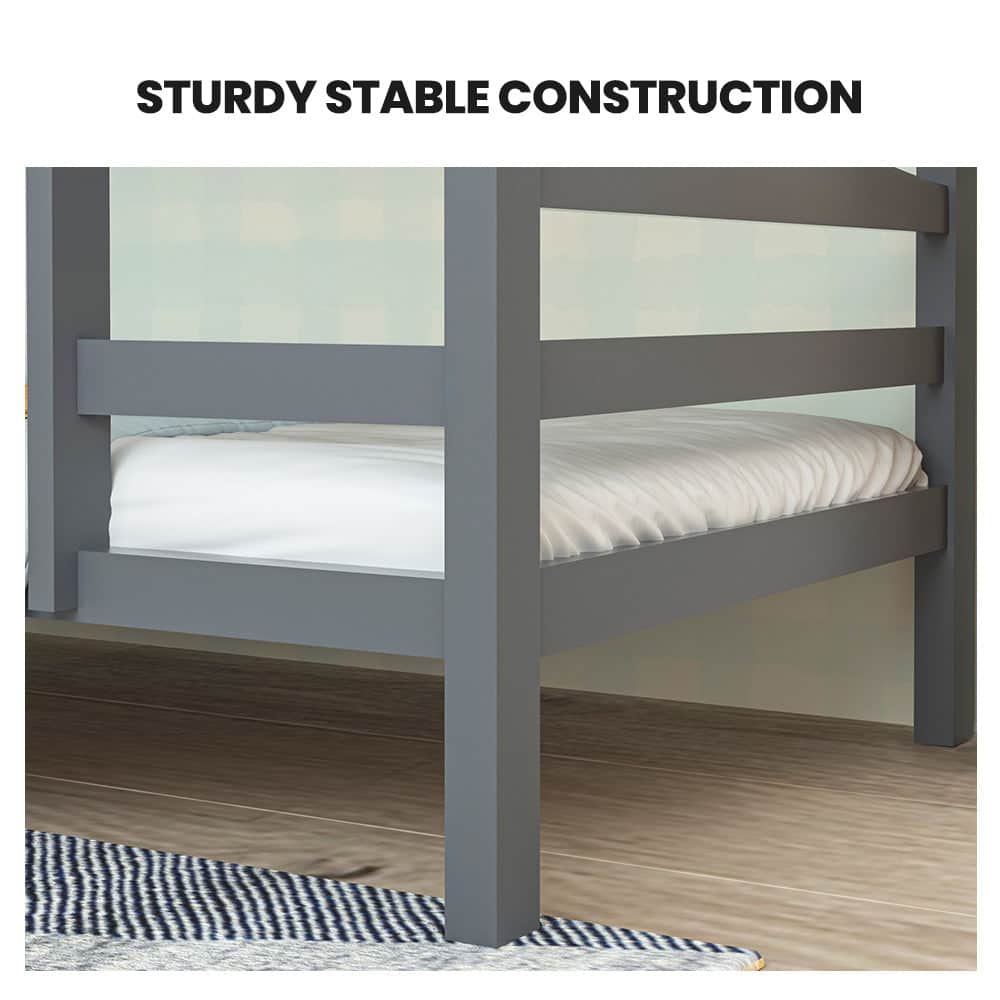 Single Bunk Bed Frame Solid Pine 2-In-1 Modular Design Converts To