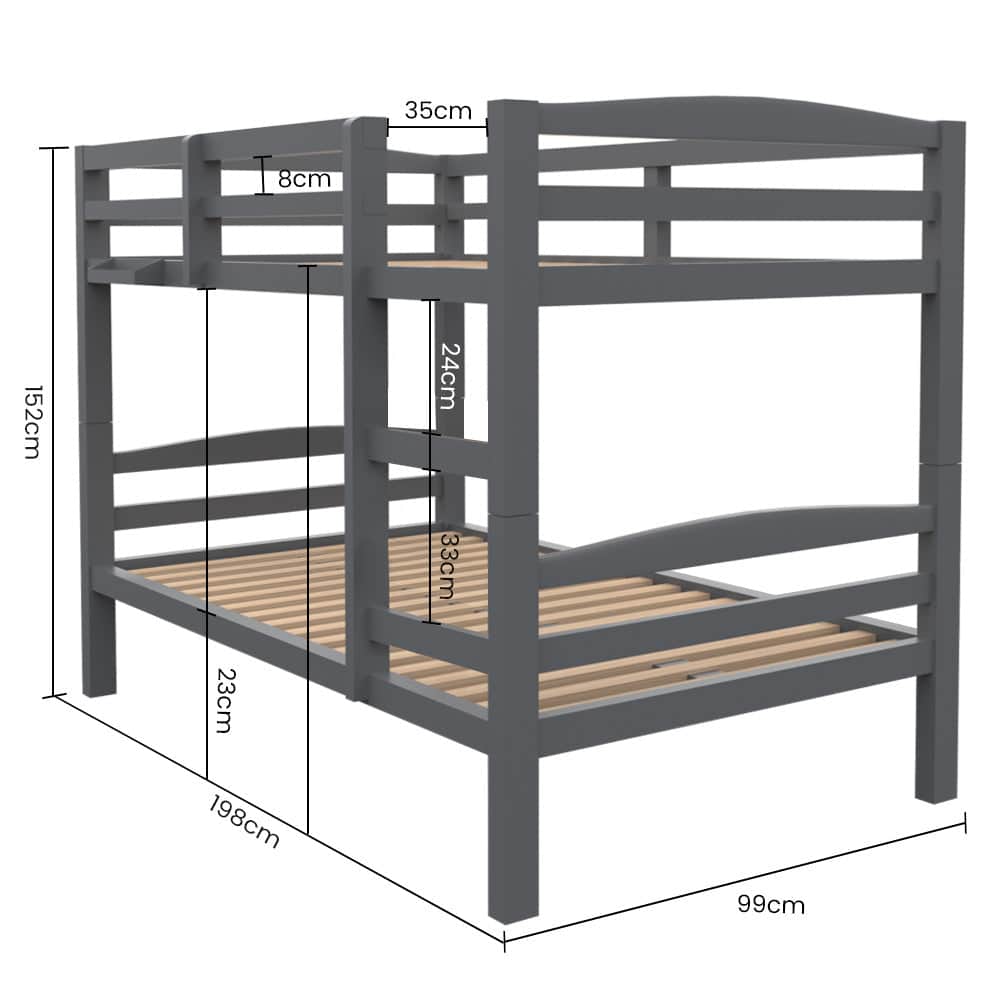 Single Bunk Bed Frame Solid Pine 2-In-1 Modular Design Converts To