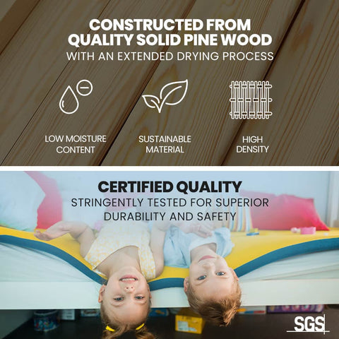 Single Bunk Bed Frame Solid Pine 2-In-1 Modular Design White Slat