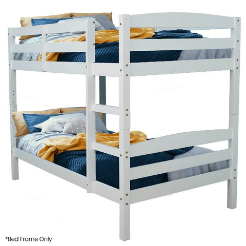 Single Bunk Bed Frame Solid Pine 2-In-1 Modular Design White Slat
