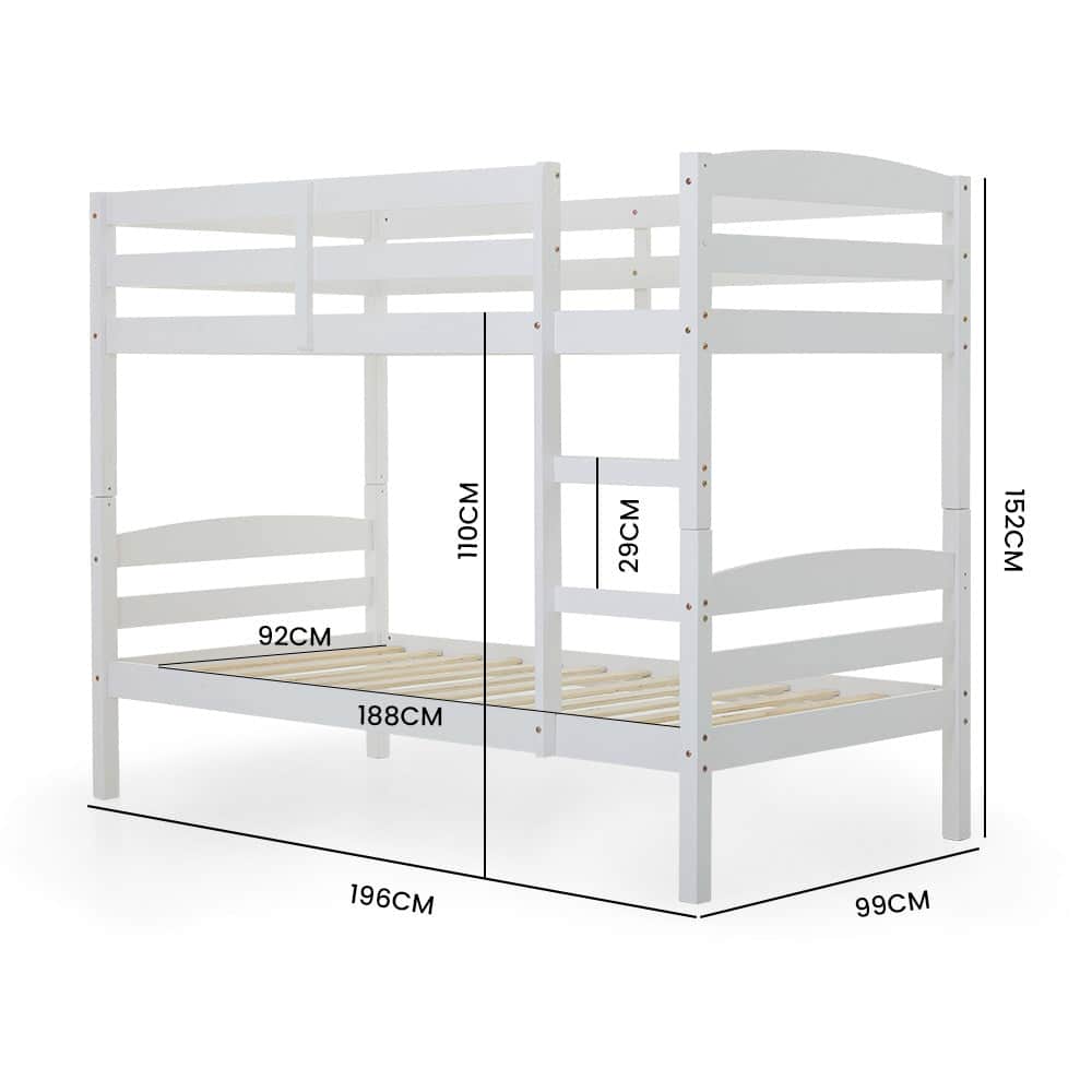 Single Bunk Bed Frame Solid Pine 2-In-1 Modular Design White Slat
