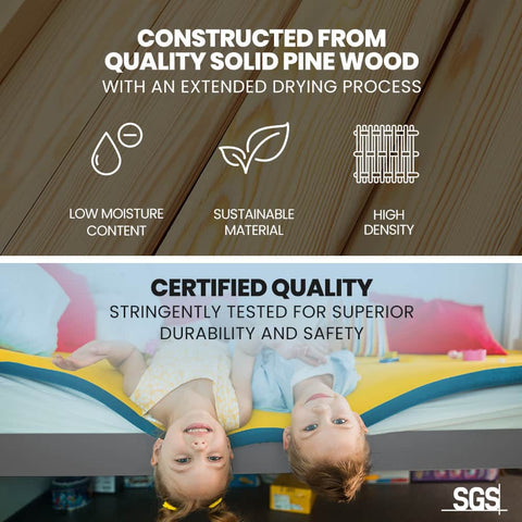 Single Bunk Bed Frame Solid Pine Wood Timber Modular Design Grey