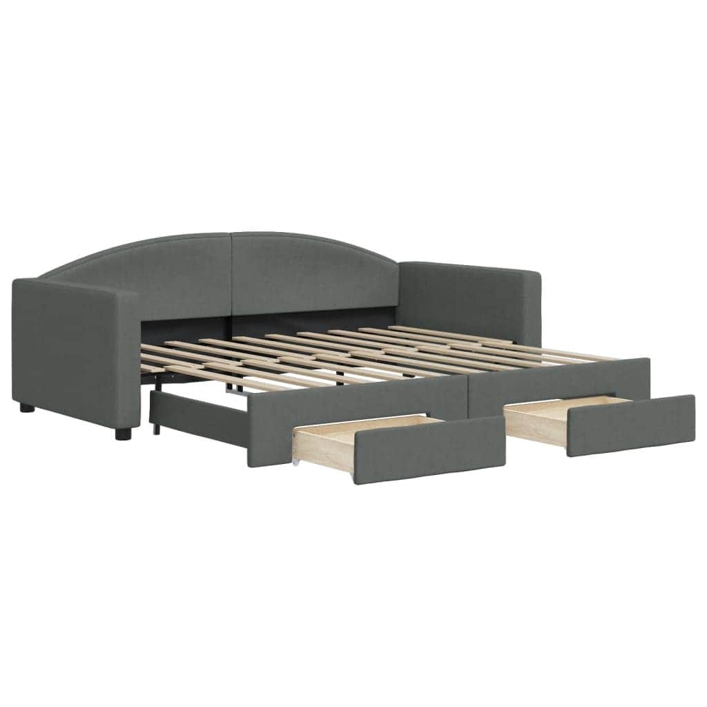 Single Daybed in Dark Grey with Trundle and Under-Bed Drawers