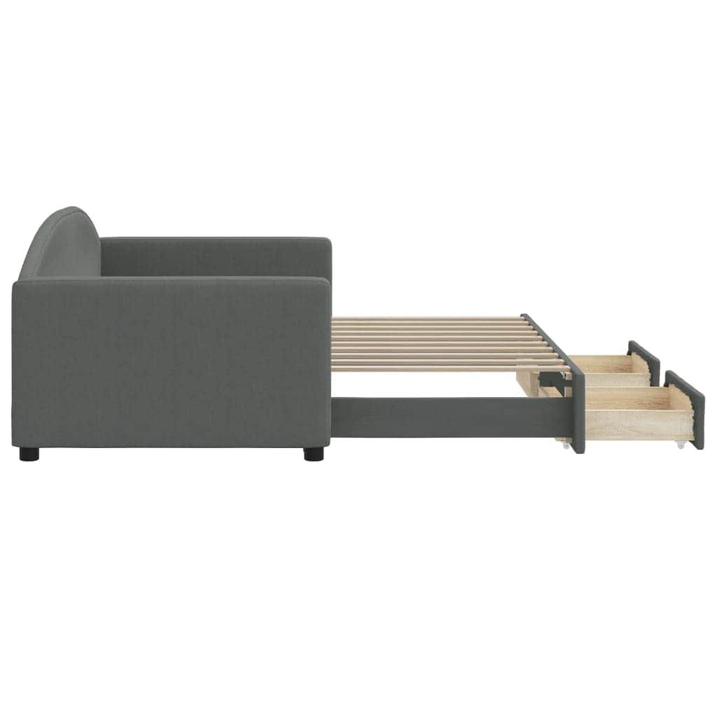 Single Daybed in Dark Grey with Trundle and Under-Bed Drawers