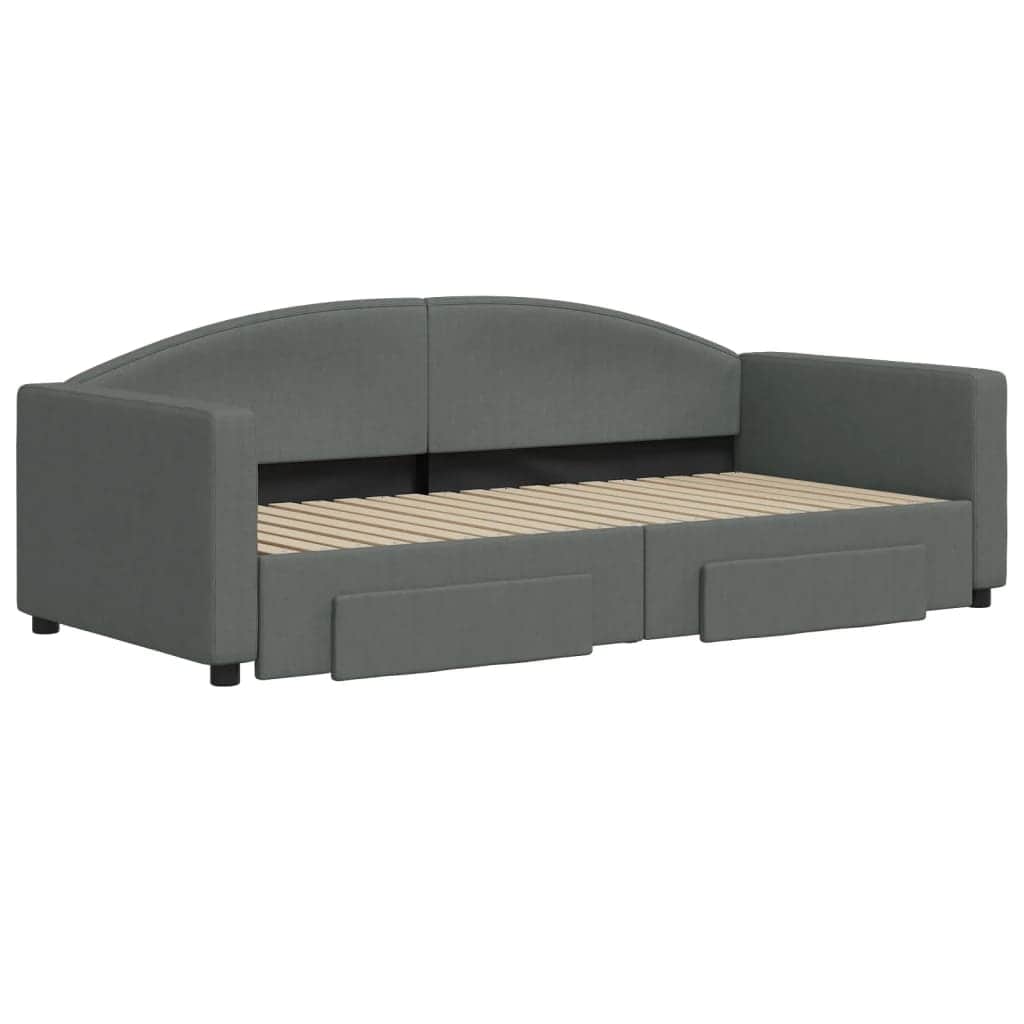 Single Daybed in Dark Grey with Trundle and Under-Bed Drawers
