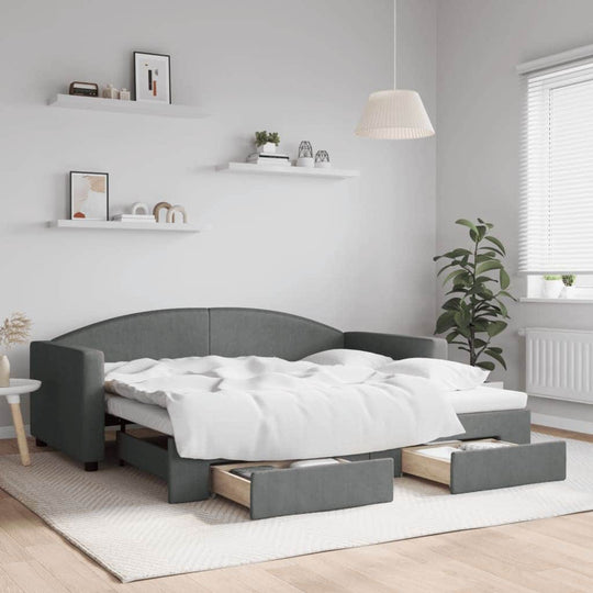Single Daybed in Dark Grey with Trundle and Under-Bed Drawer