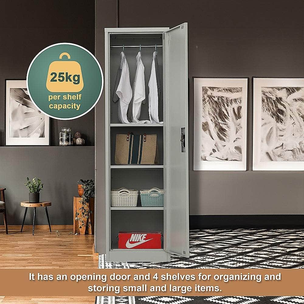 Single-Door Metal Tall Storage Cabinet For Home Office Or Gym