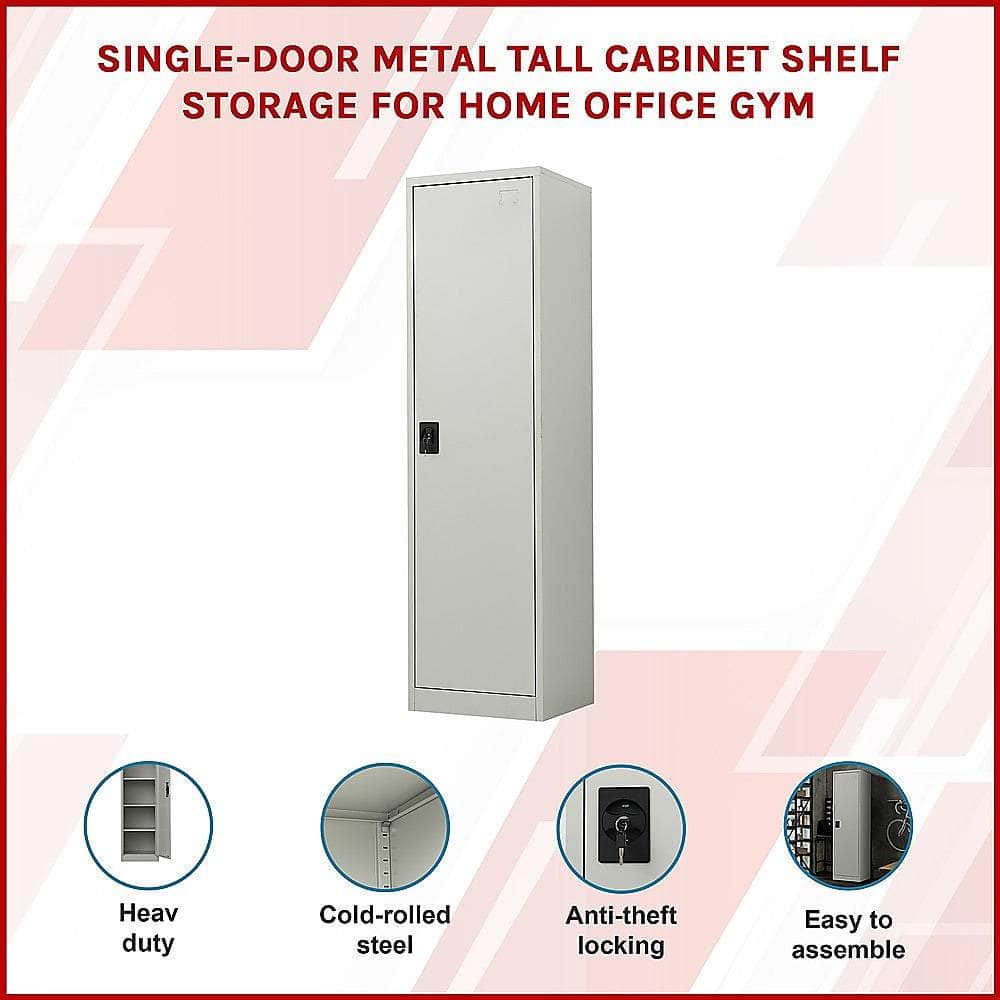 Single-Door Metal Tall Storage Cabinet For Home Office Or Gym