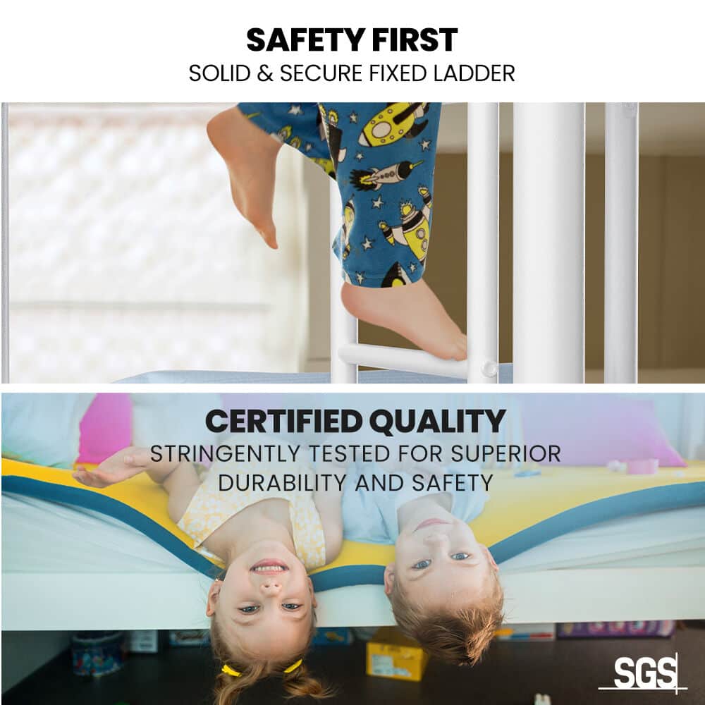 Single Over Double Metal Bunk Bed Frame Matte White King Size