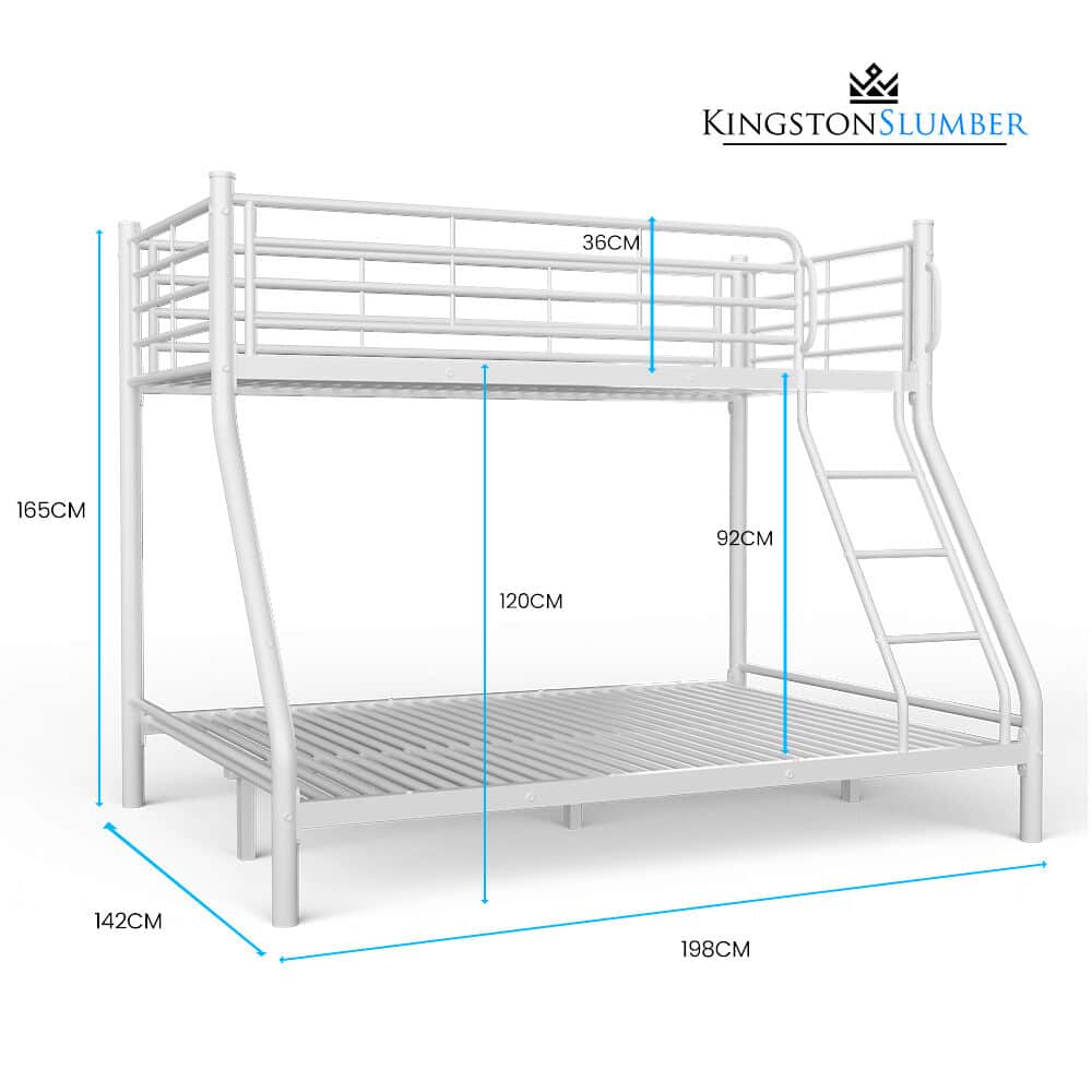 Single Over Double Metal Bunk Bed Frame Matte White King Size
