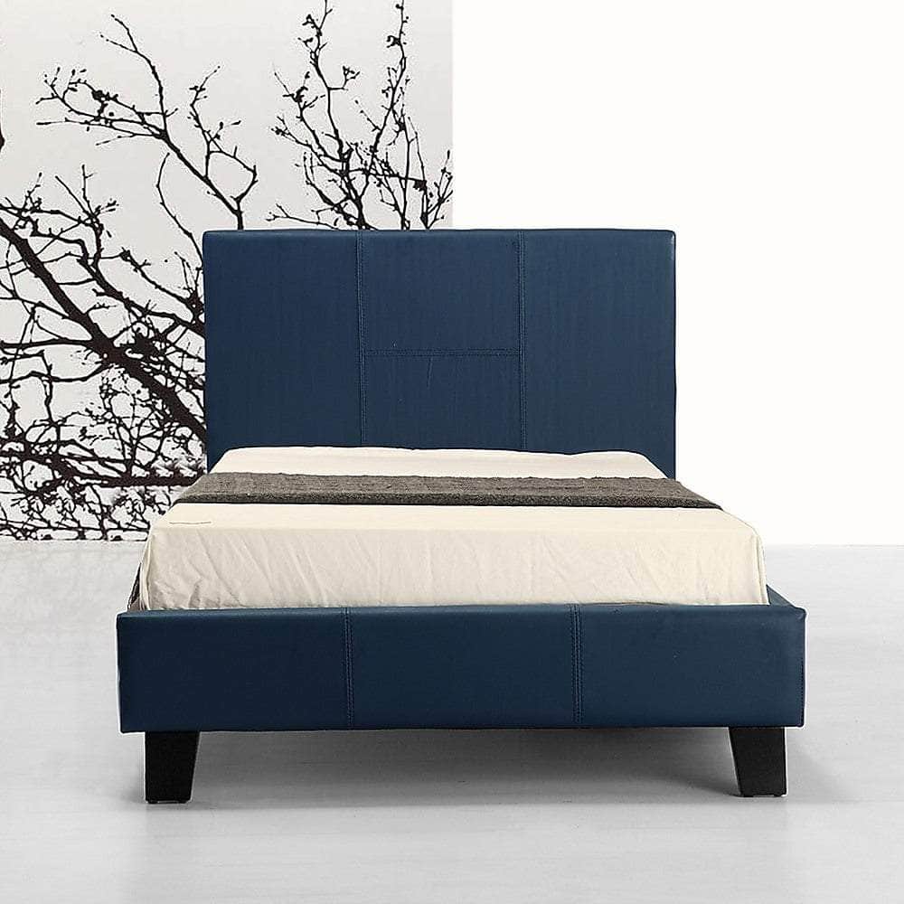 Single Pu Leather Bed Frame Blue