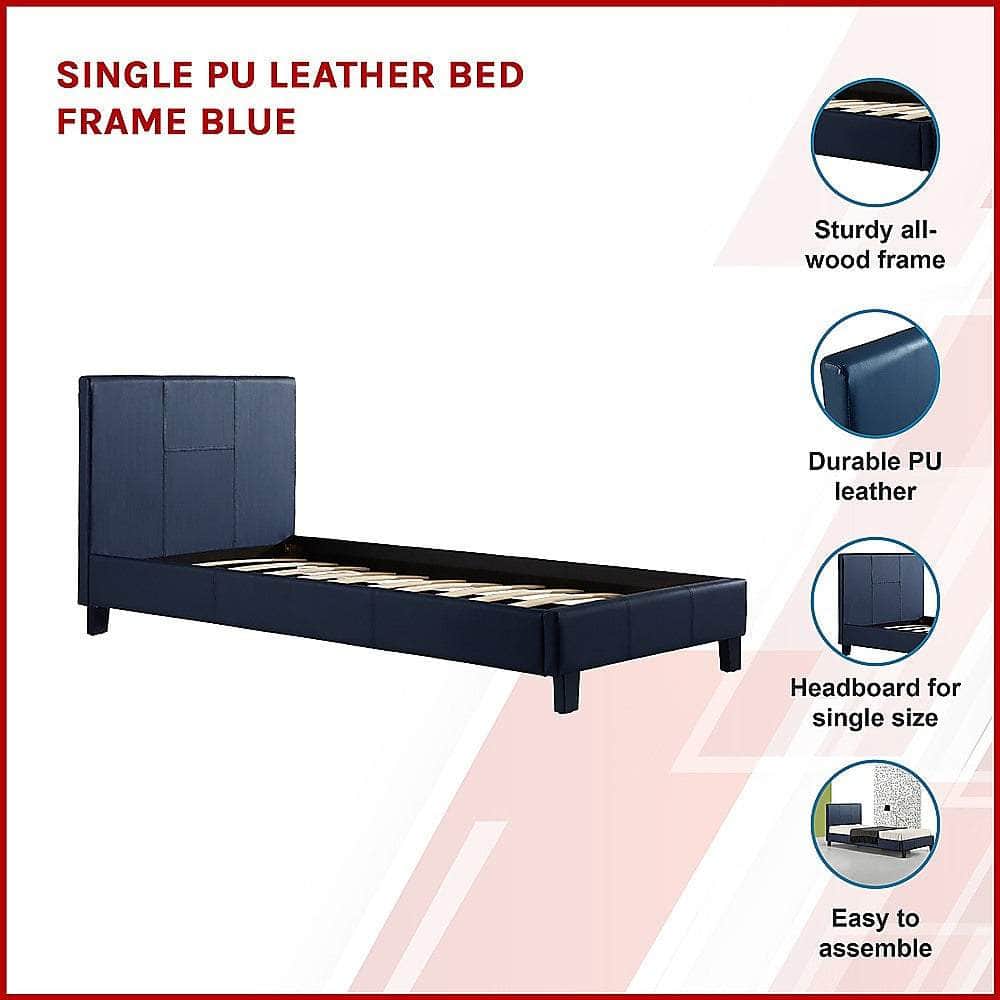 Single Pu Leather Bed Frame Blue