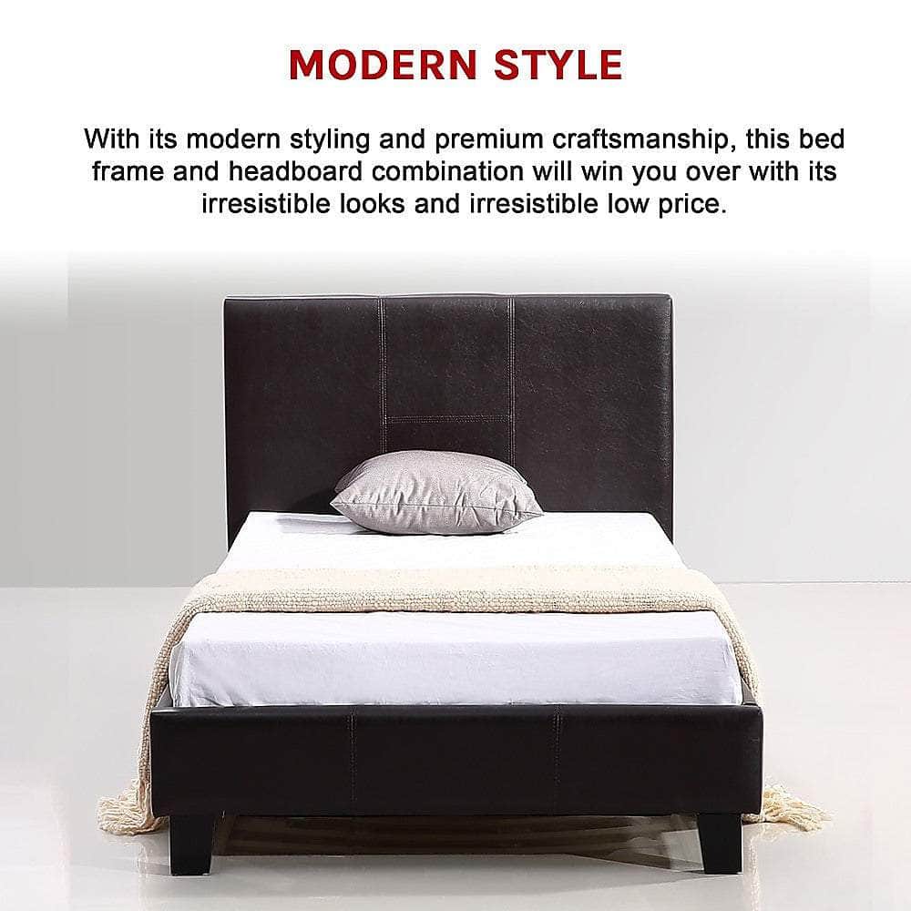 Single Pu Leather Bed Frame Brown