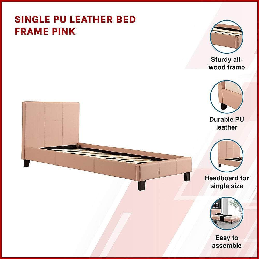 Single Pu Leather Bed Frame Pink