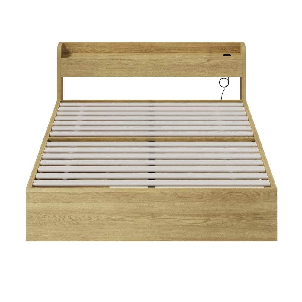 Single Queen King & Double Bed Frame with USB Charging Ports & 2 Storage Drawers Bedroom Furniture