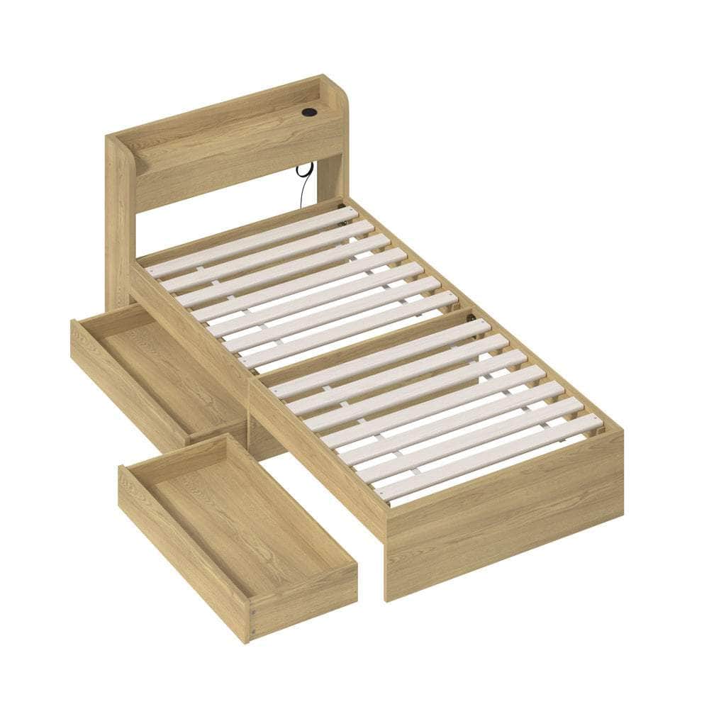 Single Queen King & Double Bed Frame with USB Charging Ports & 2 Storage Drawers Bedroom Furniture