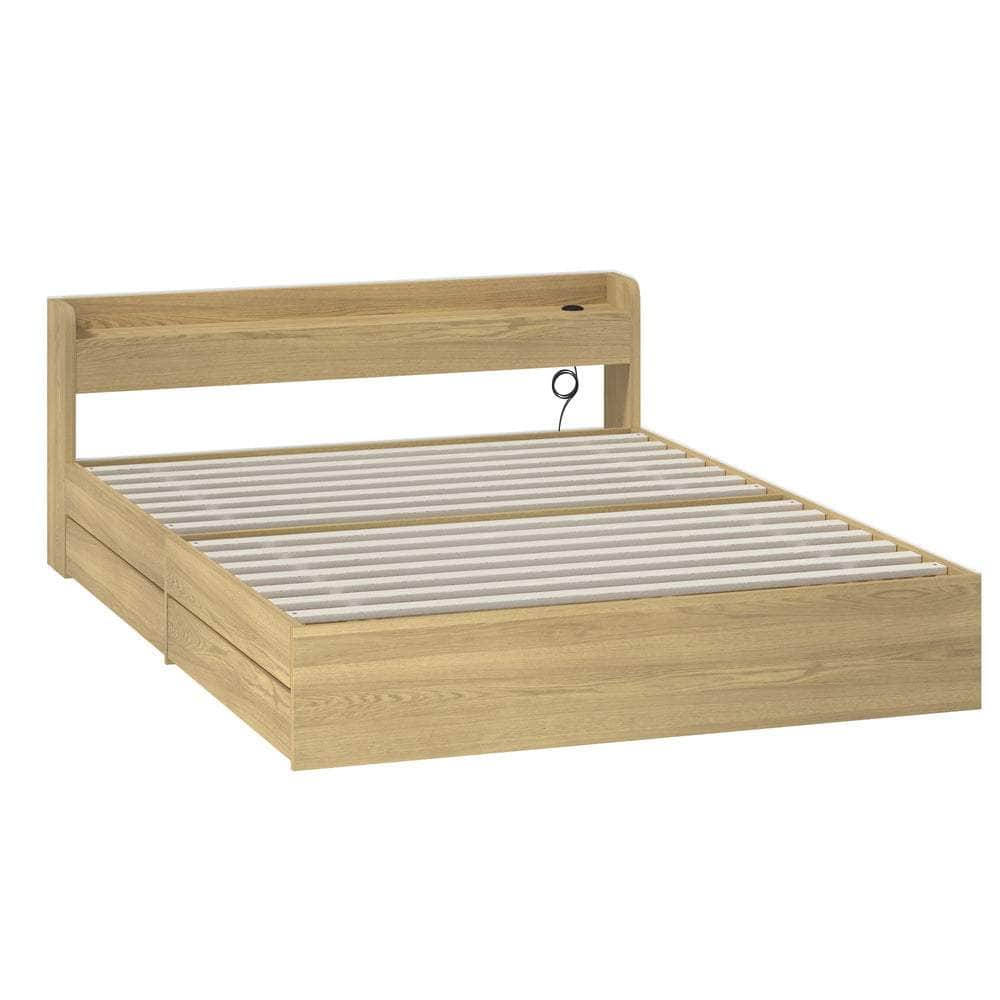 Single Queen King & Double Bed Frame with USB Charging Ports & 2 Storage Drawers Bedroom Furniture