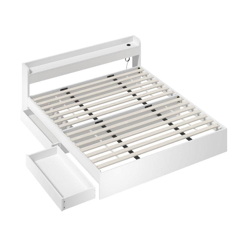 Single Queen King & Double Bed Frame with USB Charging Ports & 2 Storage Drawers Bedroom Furniture