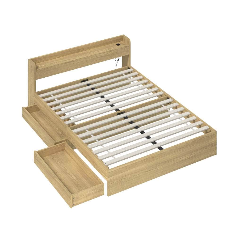 Single Queen King & Double Bed Frame with USB Charging Ports & 2 Storage Drawers Bedroom Furniture