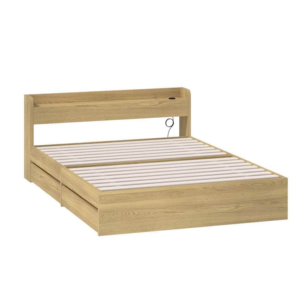 Single Queen King & Double Bed Frame with USB Charging Ports & 2 Storage Drawers Bedroom Furniture