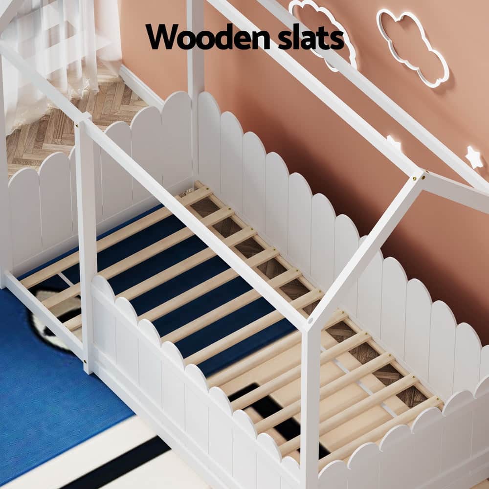 Single Size Wooden Kids House Bed Frame White Kori Playful Design