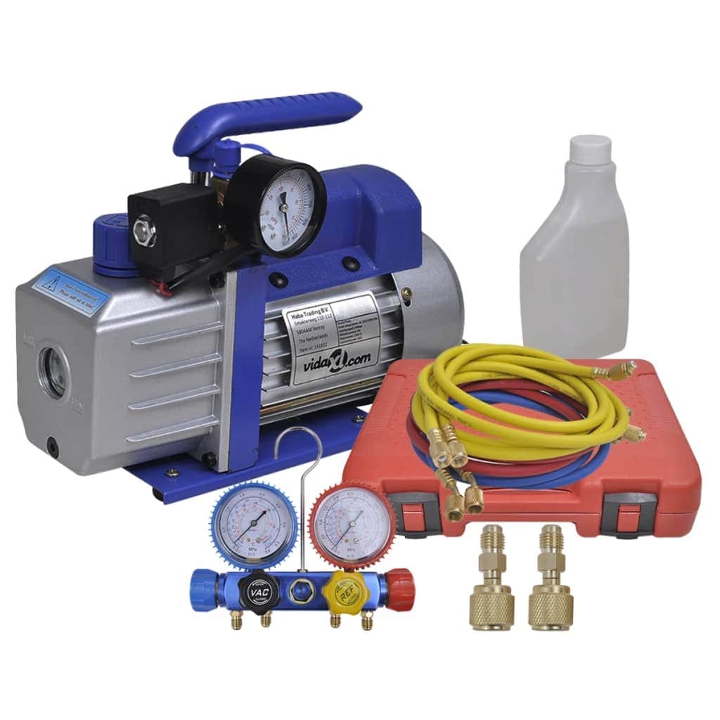 Single Stage Vacuum Pump with 4 - Way Manifold Gauge Set - Simple deals