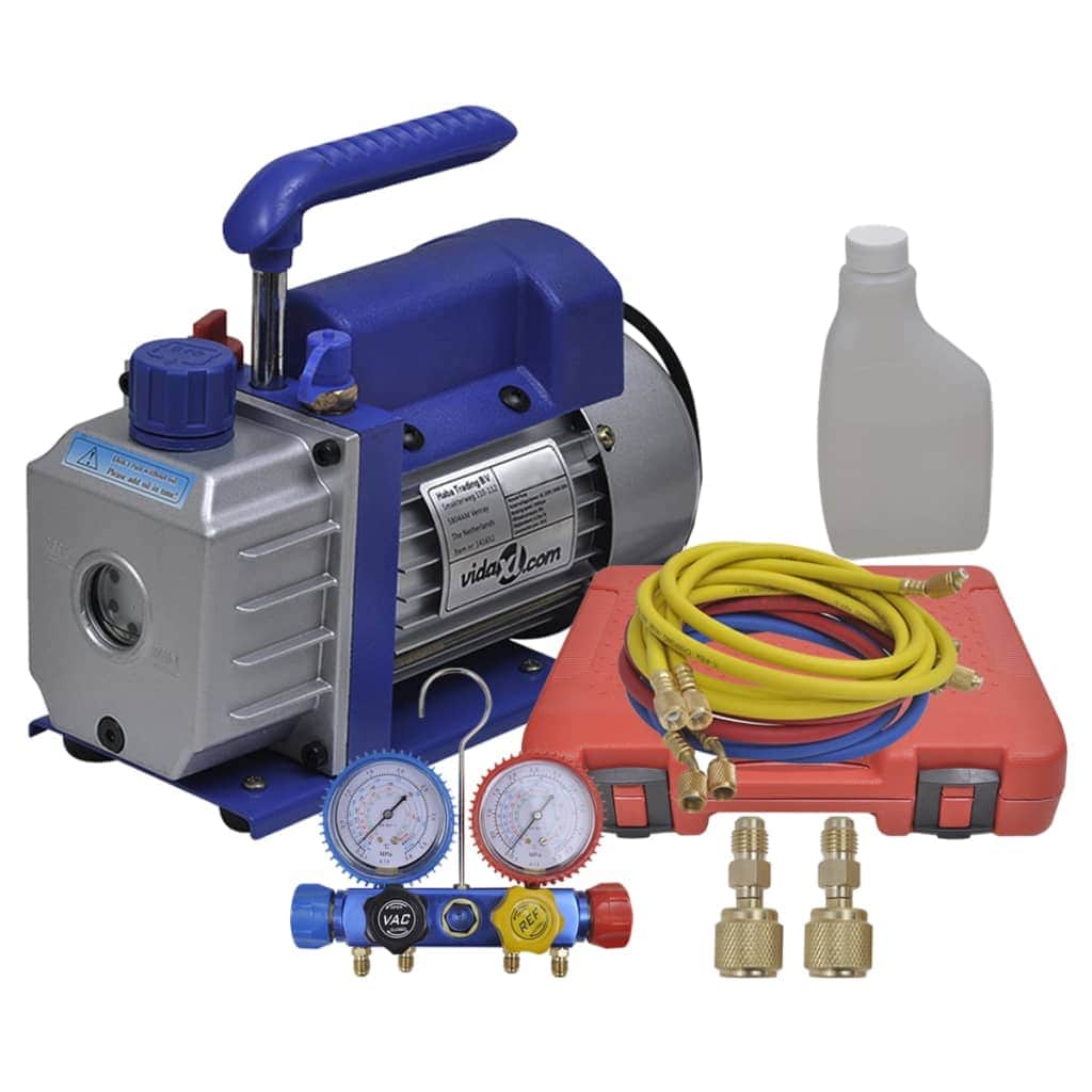 Single Stage Vacuum Pump with 4 - Way Manifold Gauge Set - Simple deals
