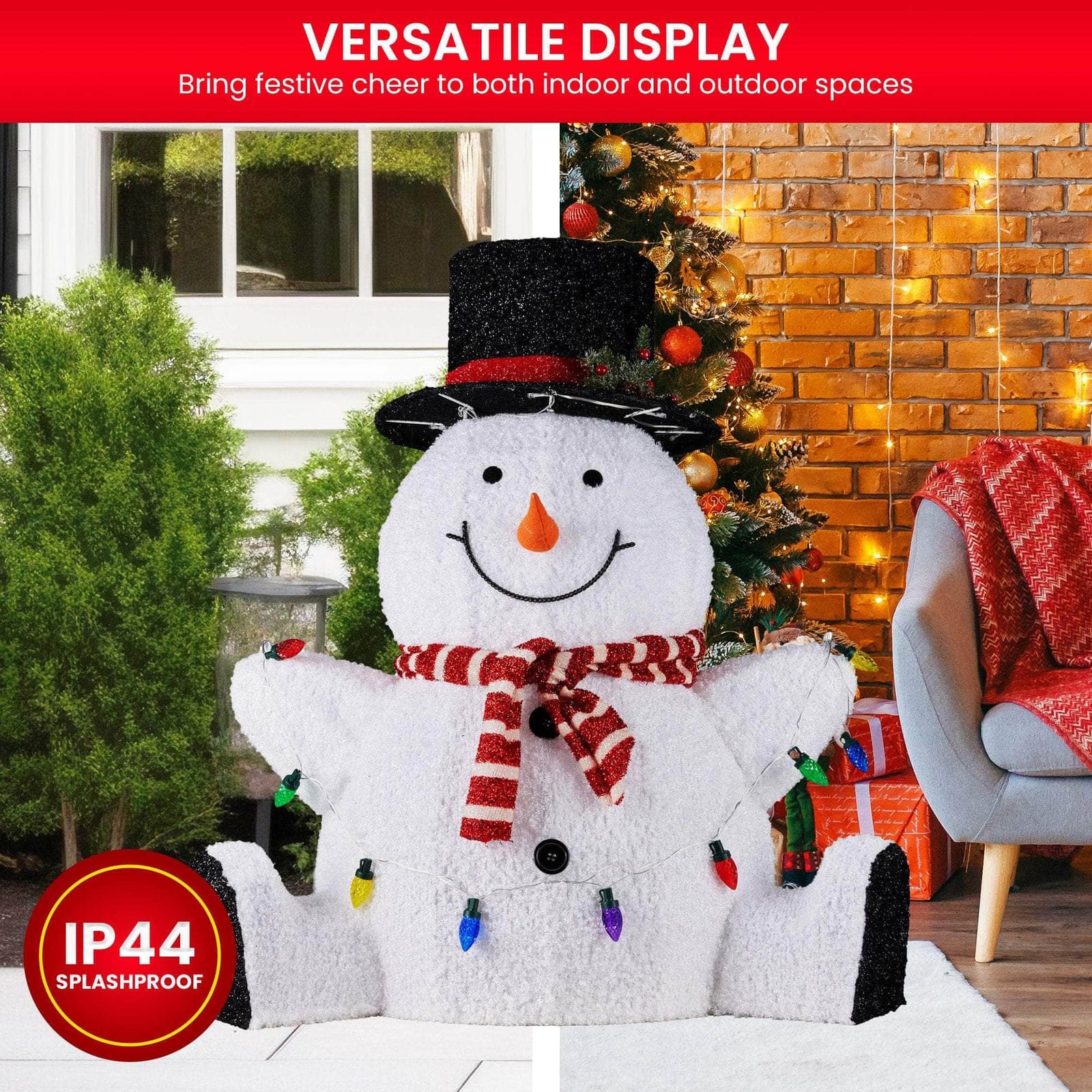 82cm Sitting Snowman Christmas Display with Lights - 82Cm
