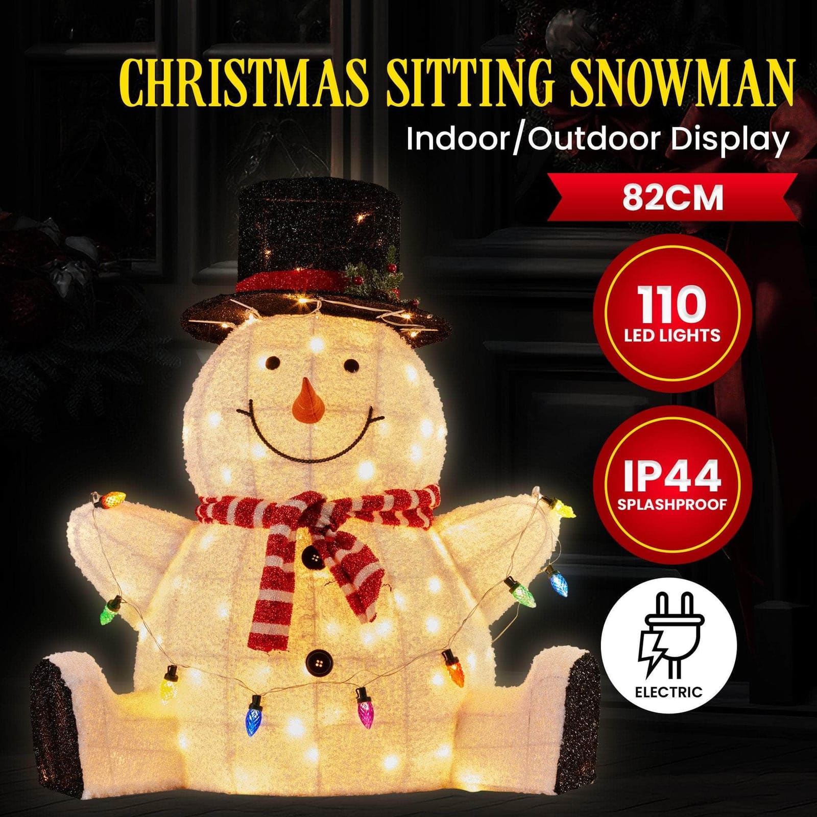 82cm Sitting Snowman Christmas Display with Lights with dsd