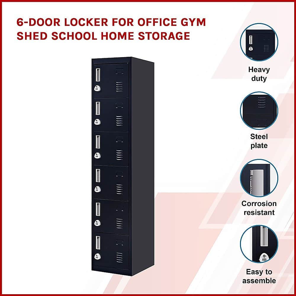 Six-Door Vertical Cabinet Spacious Storage For Gym And Office