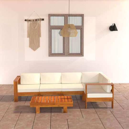 Six Piece Garden Lounge Set with Cream White Cushions