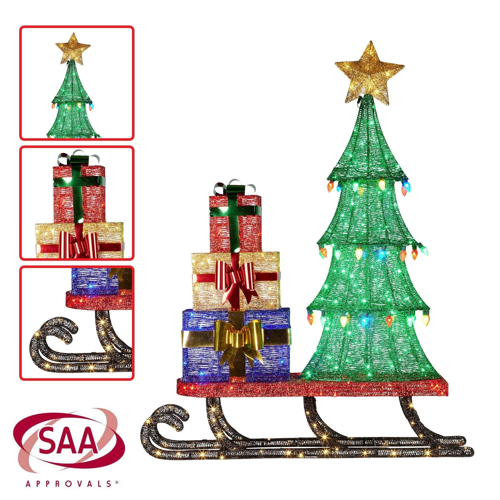 Christmas Display Sled with Tree and Presents - 183cm - 183Cm