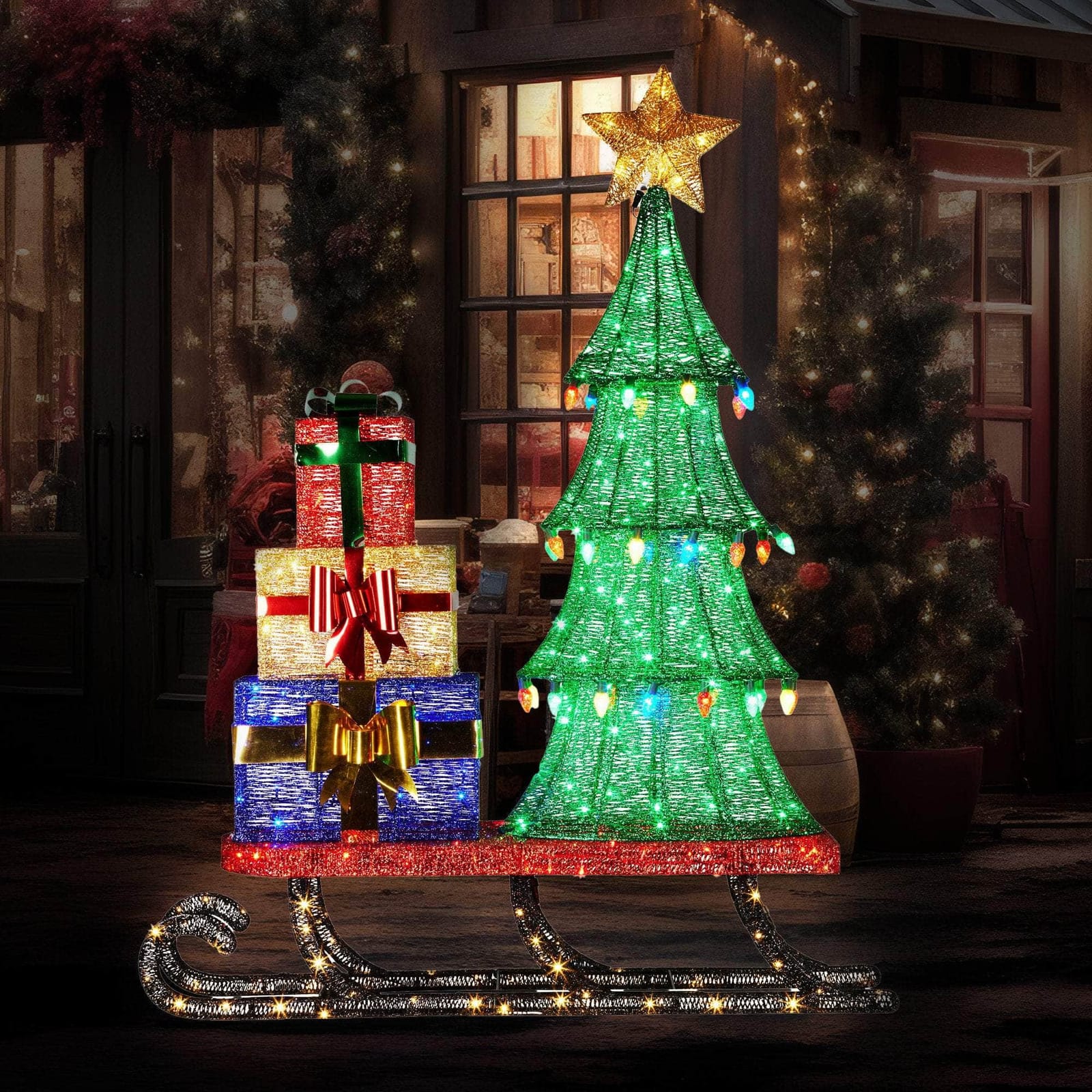 dsd - Christmas Display Sled with Tree and Presents - 183cm - photo 11