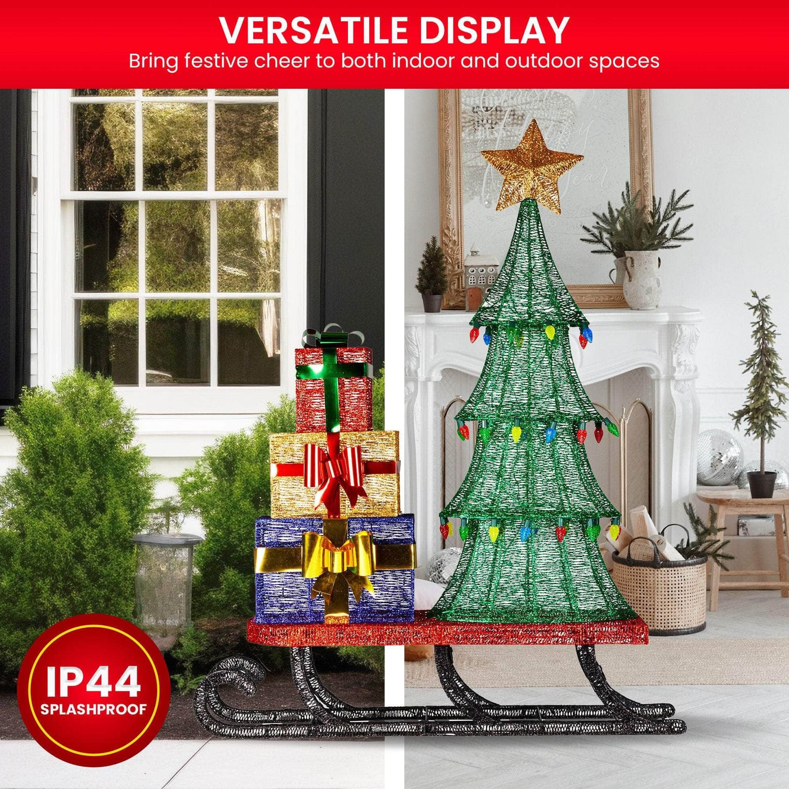 Christmas Display Sled with Tree and Presents - 183cm with 183Cm