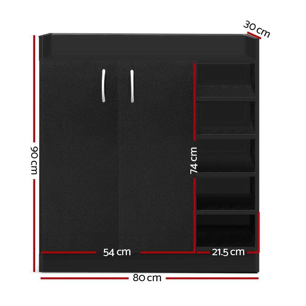 Sleek Black Shoe Rack Cabinet - 21 Pairs