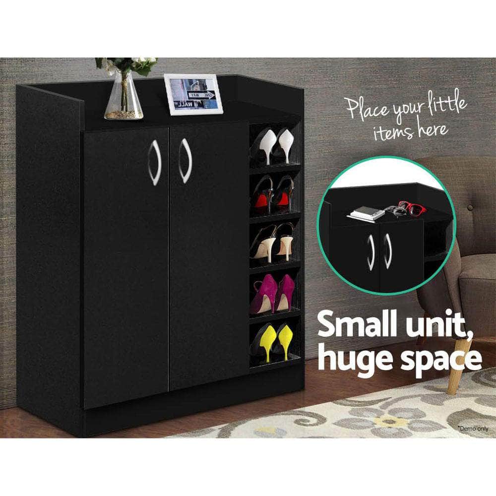 Sleek Black Shoe Rack Cabinet - 21 Pairs