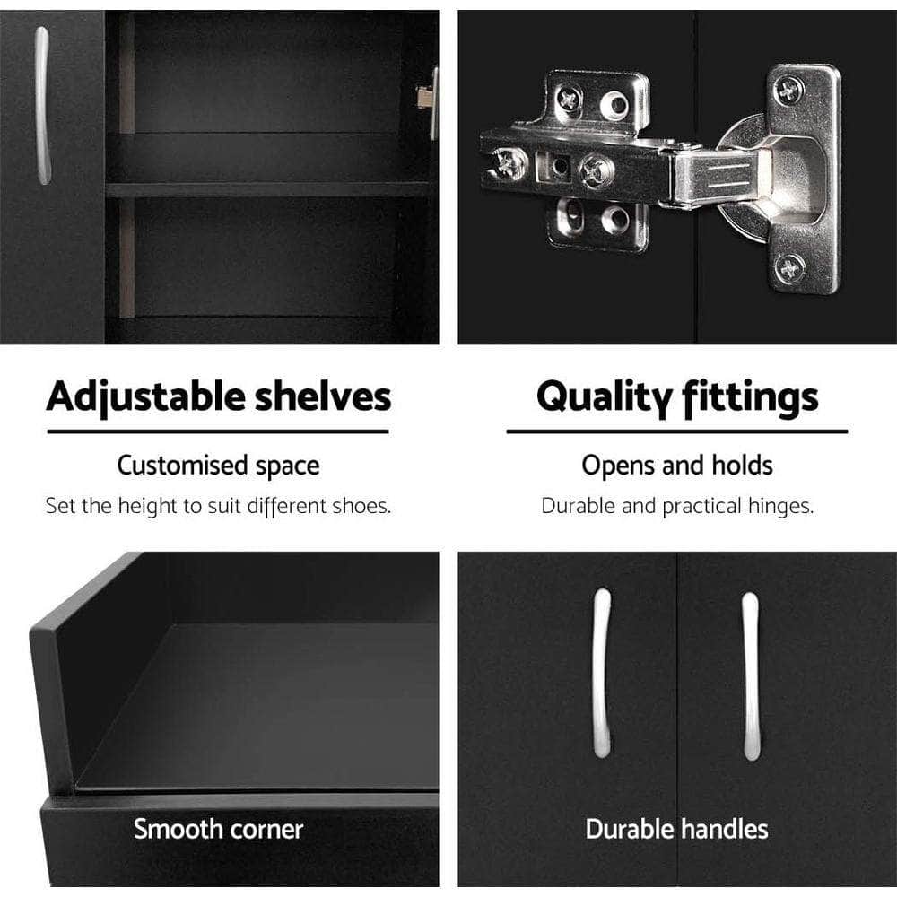 Sleek Black Shoe Rack Cabinet - 21 Pairs