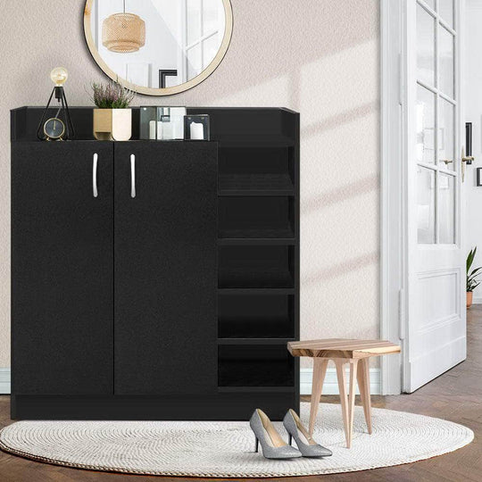 2 Doors Shoe Cabinet Storage Cupboard - Black