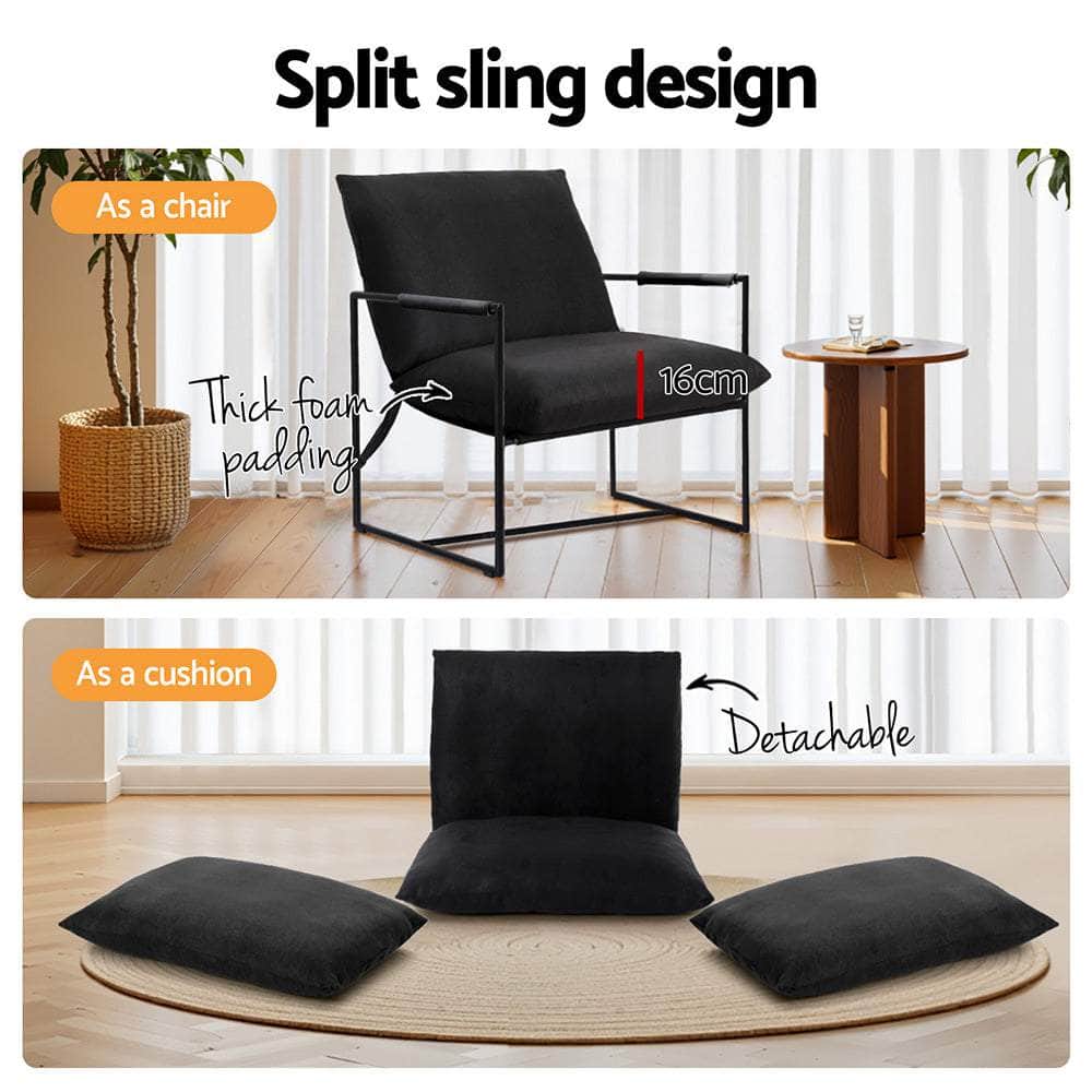 Sleek Black Sling Armchair – Lounge Chair for Living Room or Office